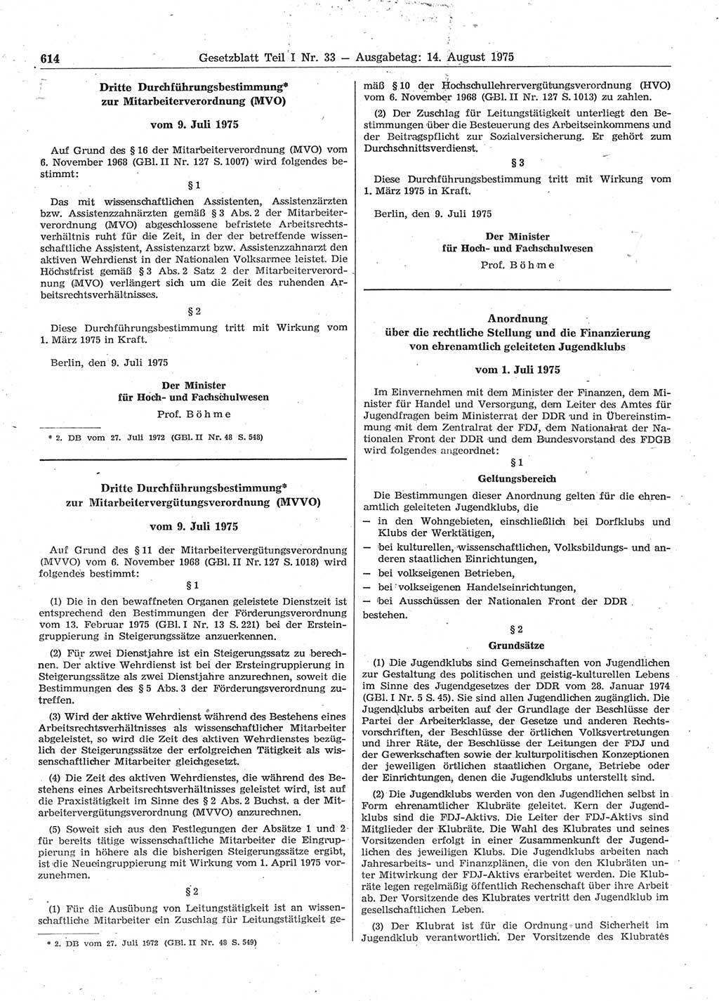 Gesetzblatt (GBl.) der Deutschen Demokratischen Republik (DDR) Teil Ⅰ 1975, Seite 614 (GBl. DDR Ⅰ 1975, S. 614)