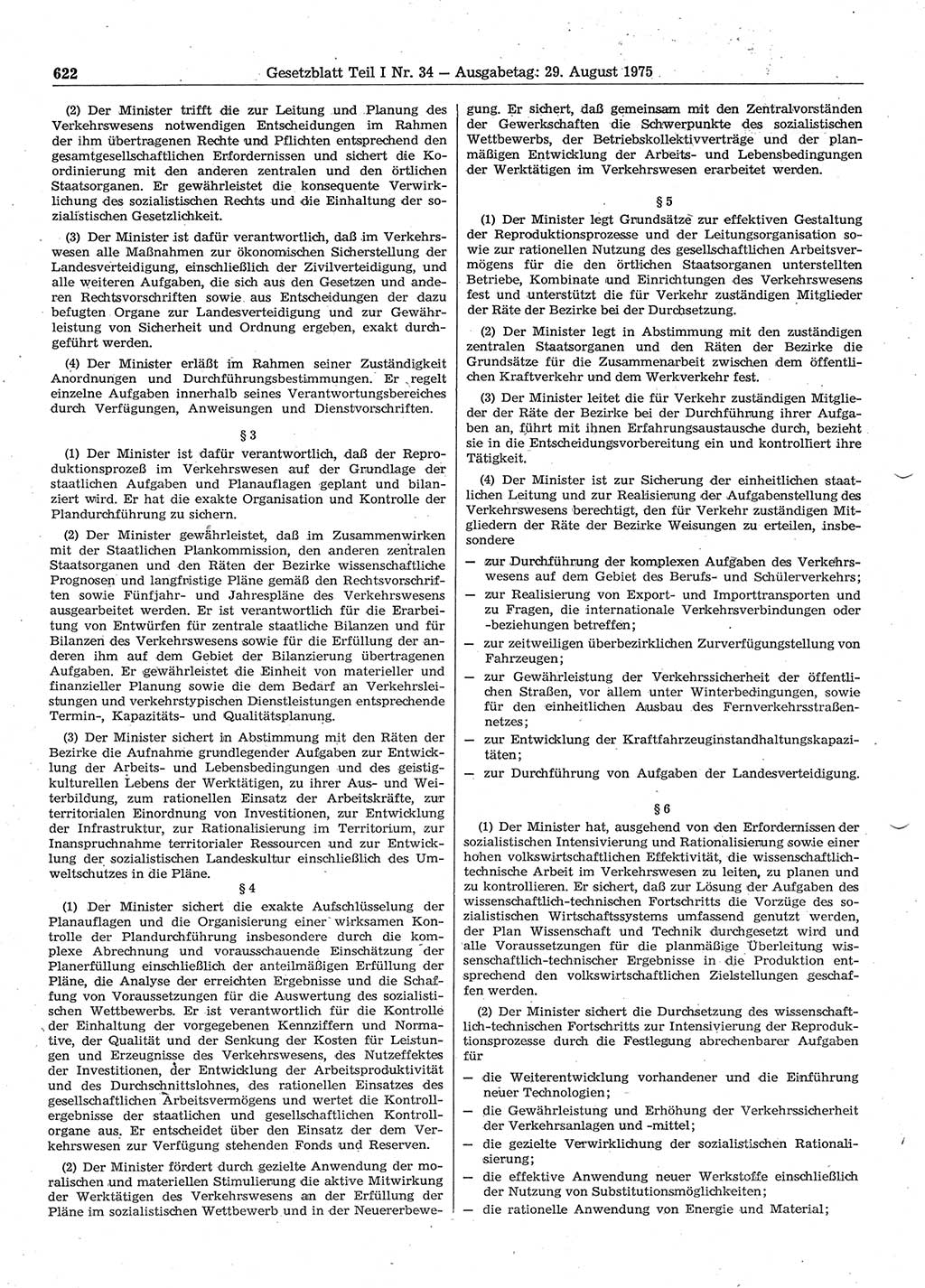 Gesetzblatt (GBl.) der Deutschen Demokratischen Republik (DDR) Teil Ⅰ 1975, Seite 622 (GBl. DDR Ⅰ 1975, S. 622)