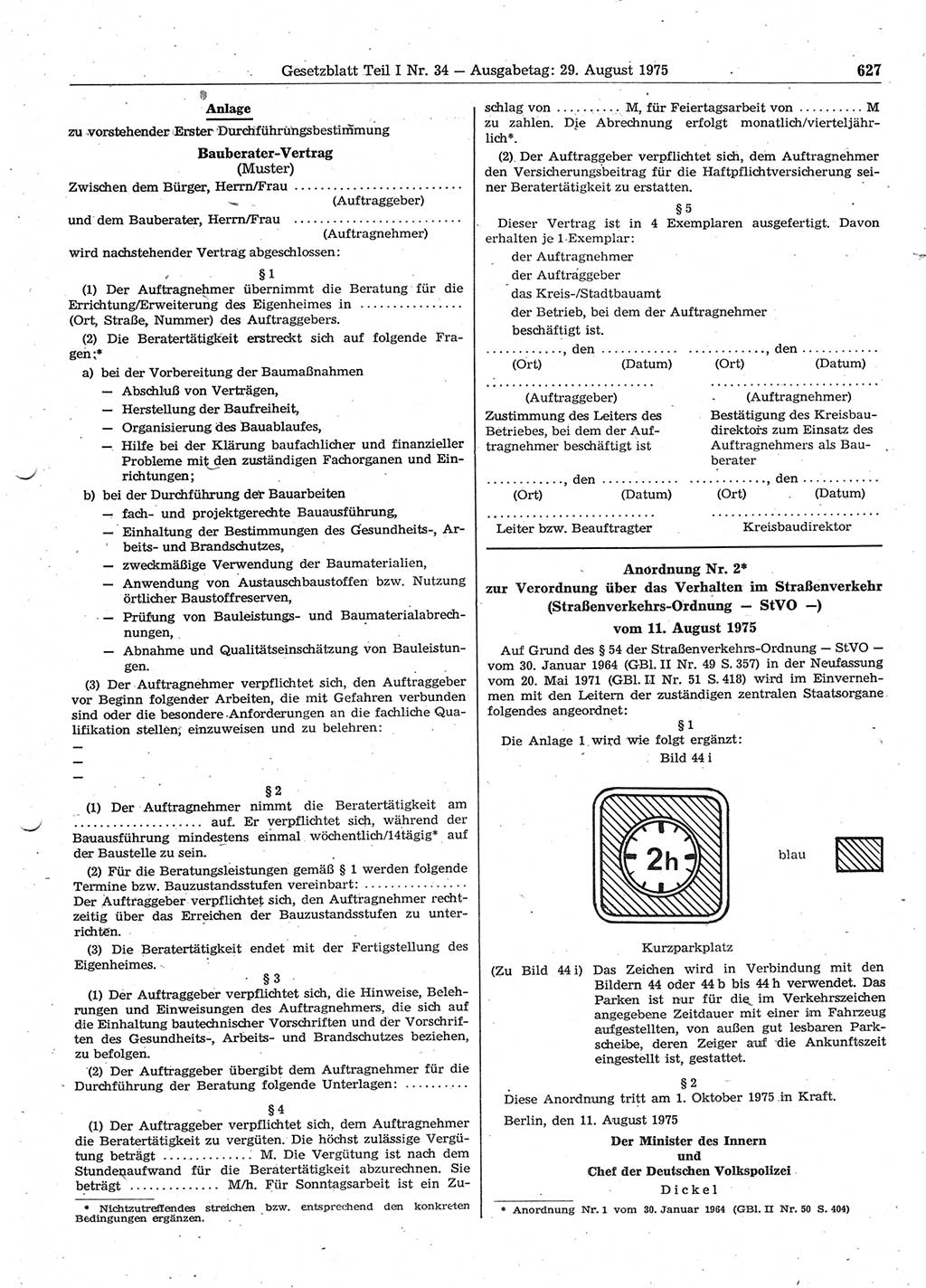 Gesetzblatt (GBl.) der Deutschen Demokratischen Republik (DDR) Teil Ⅰ 1975, Seite 627 (GBl. DDR Ⅰ 1975, S. 627)