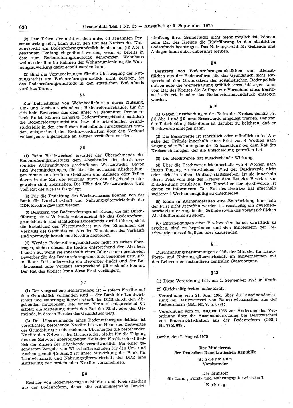 Gesetzblatt (GBl.) der Deutschen Demokratischen Republik (DDR) Teil Ⅰ 1975, Seite 630 (GBl. DDR Ⅰ 1975, S. 630)