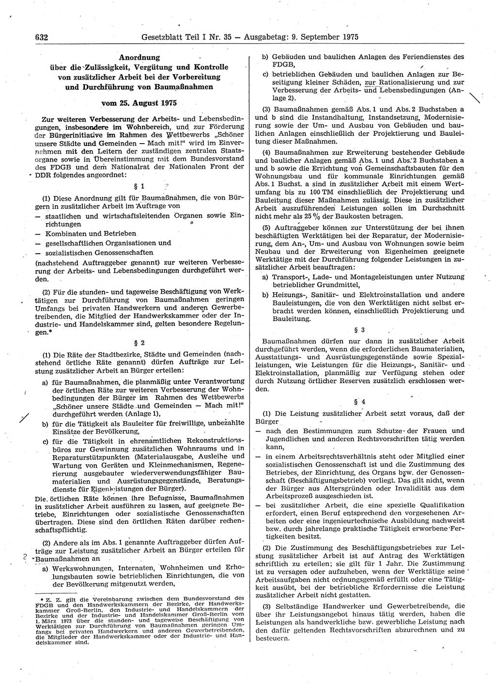 Gesetzblatt (GBl.) der Deutschen Demokratischen Republik (DDR) Teil Ⅰ 1975, Seite 632 (GBl. DDR Ⅰ 1975, S. 632)