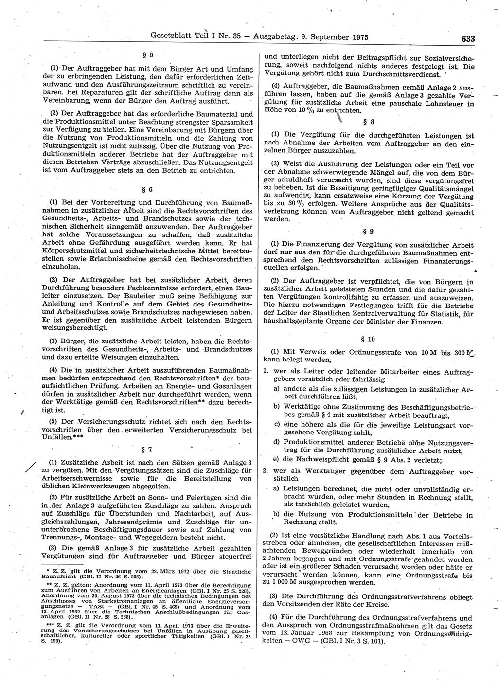 Gesetzblatt (GBl.) der Deutschen Demokratischen Republik (DDR) Teil Ⅰ 1975, Seite 633 (GBl. DDR Ⅰ 1975, S. 633)