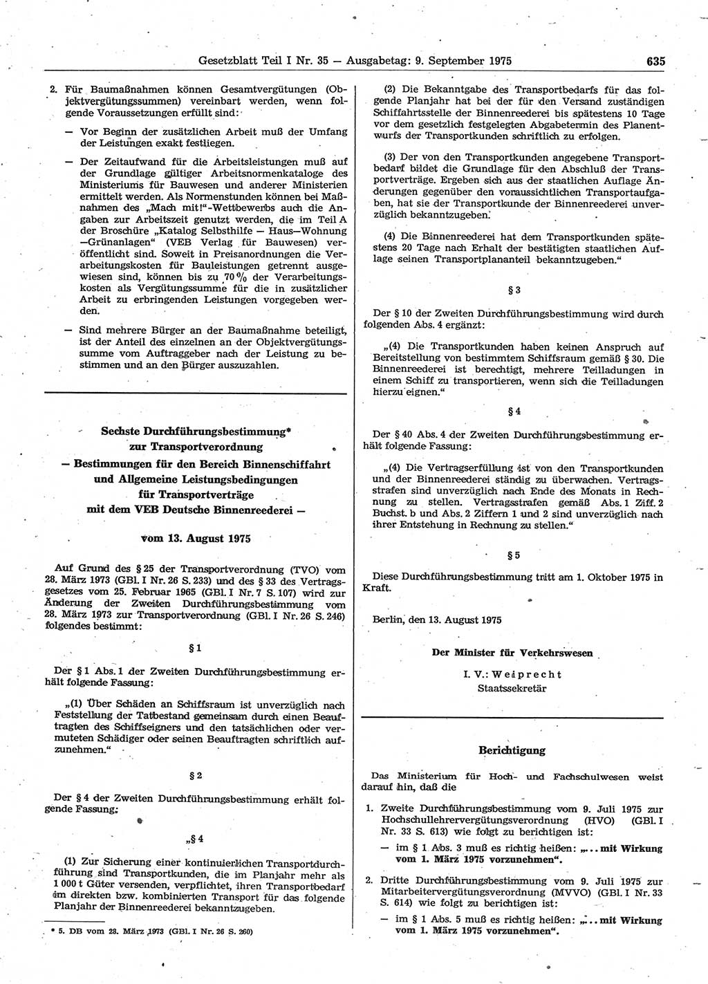 Gesetzblatt (GBl.) der Deutschen Demokratischen Republik (DDR) Teil Ⅰ 1975, Seite 635 (GBl. DDR Ⅰ 1975, S. 635)