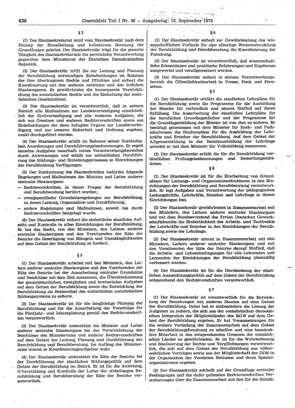 Gesetzblatt (GBl.) der Deutschen Demokratischen Republik (DDR) Teil Ⅰ 1975, Seite 638 (GBl. DDR Ⅰ 1975, S. 638)