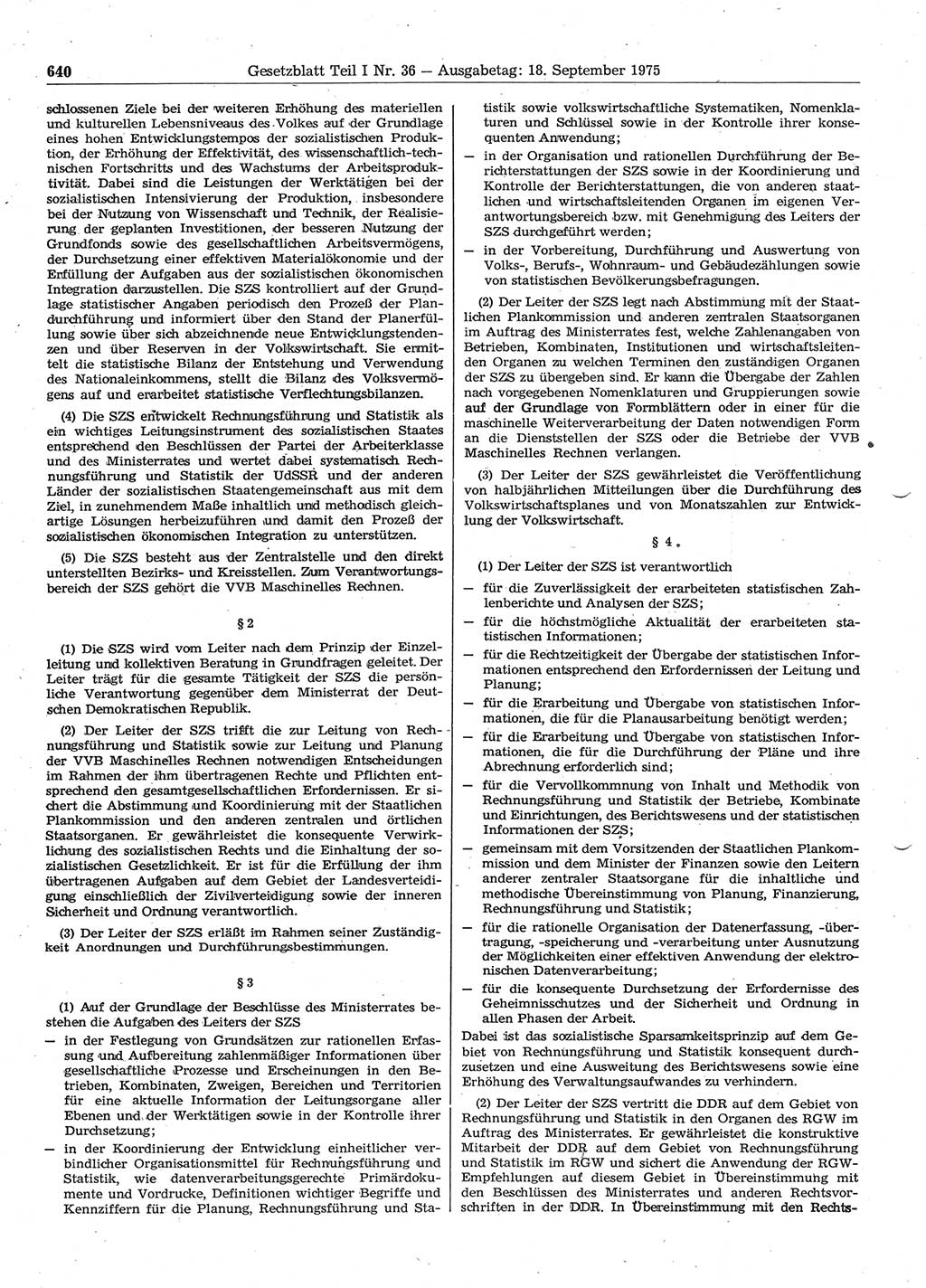 Gesetzblatt (GBl.) der Deutschen Demokratischen Republik (DDR) Teil Ⅰ 1975, Seite 640 (GBl. DDR Ⅰ 1975, S. 640)