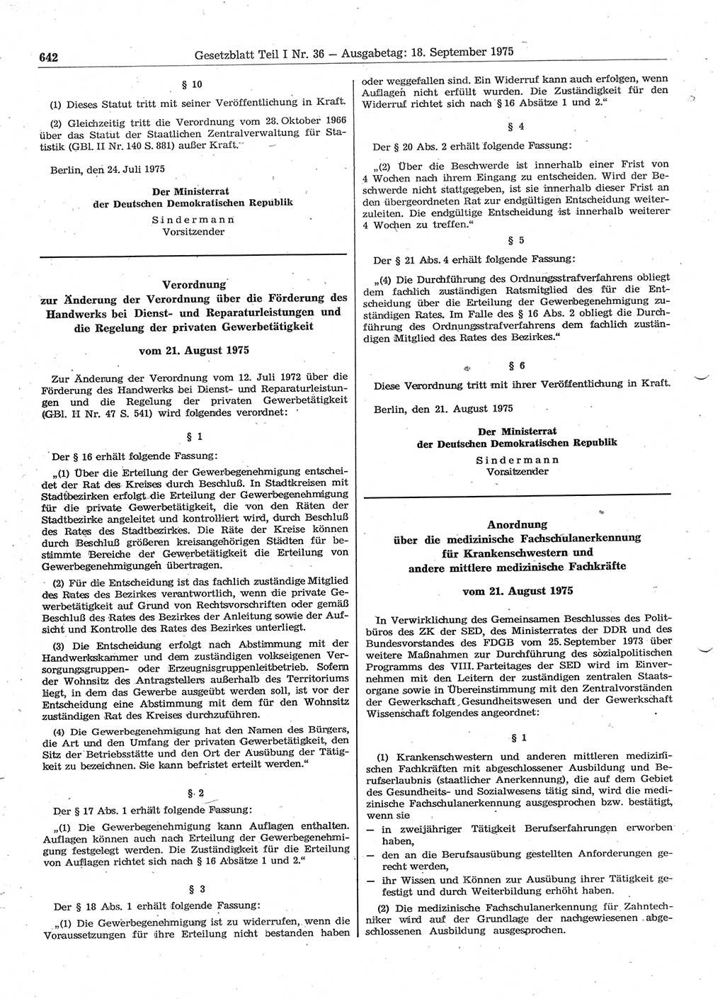 Gesetzblatt (GBl.) der Deutschen Demokratischen Republik (DDR) Teil Ⅰ 1975, Seite 642 (GBl. DDR Ⅰ 1975, S. 642)