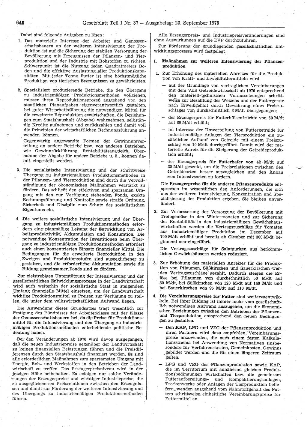 Gesetzblatt (GBl.) der Deutschen Demokratischen Republik (DDR) Teil Ⅰ 1975, Seite 646 (GBl. DDR Ⅰ 1975, S. 646)