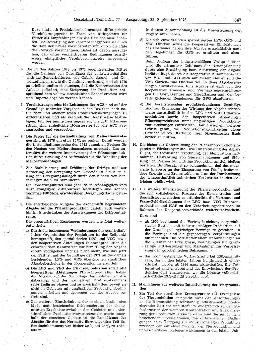 Gesetzblatt (GBl.) der Deutschen Demokratischen Republik (DDR) Teil Ⅰ 1975, Seite 647 (GBl. DDR Ⅰ 1975, S. 647)