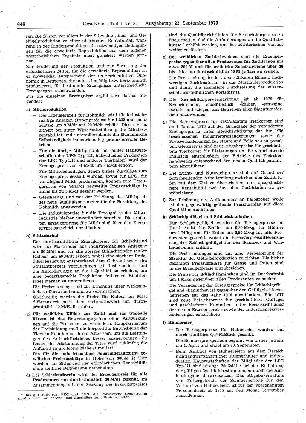 Gesetzblatt (GBl.) der Deutschen Demokratischen Republik (DDR) Teil Ⅰ 1975, Seite 648 (GBl. DDR Ⅰ 1975, S. 648)