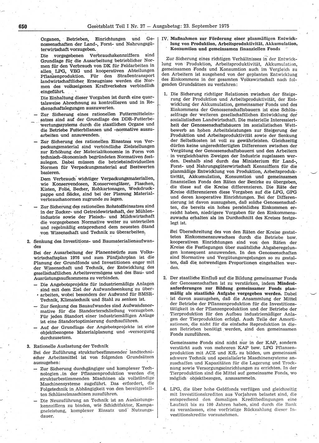 Gesetzblatt (GBl.) der Deutschen Demokratischen Republik (DDR) Teil Ⅰ 1975, Seite 650 (GBl. DDR Ⅰ 1975, S. 650)