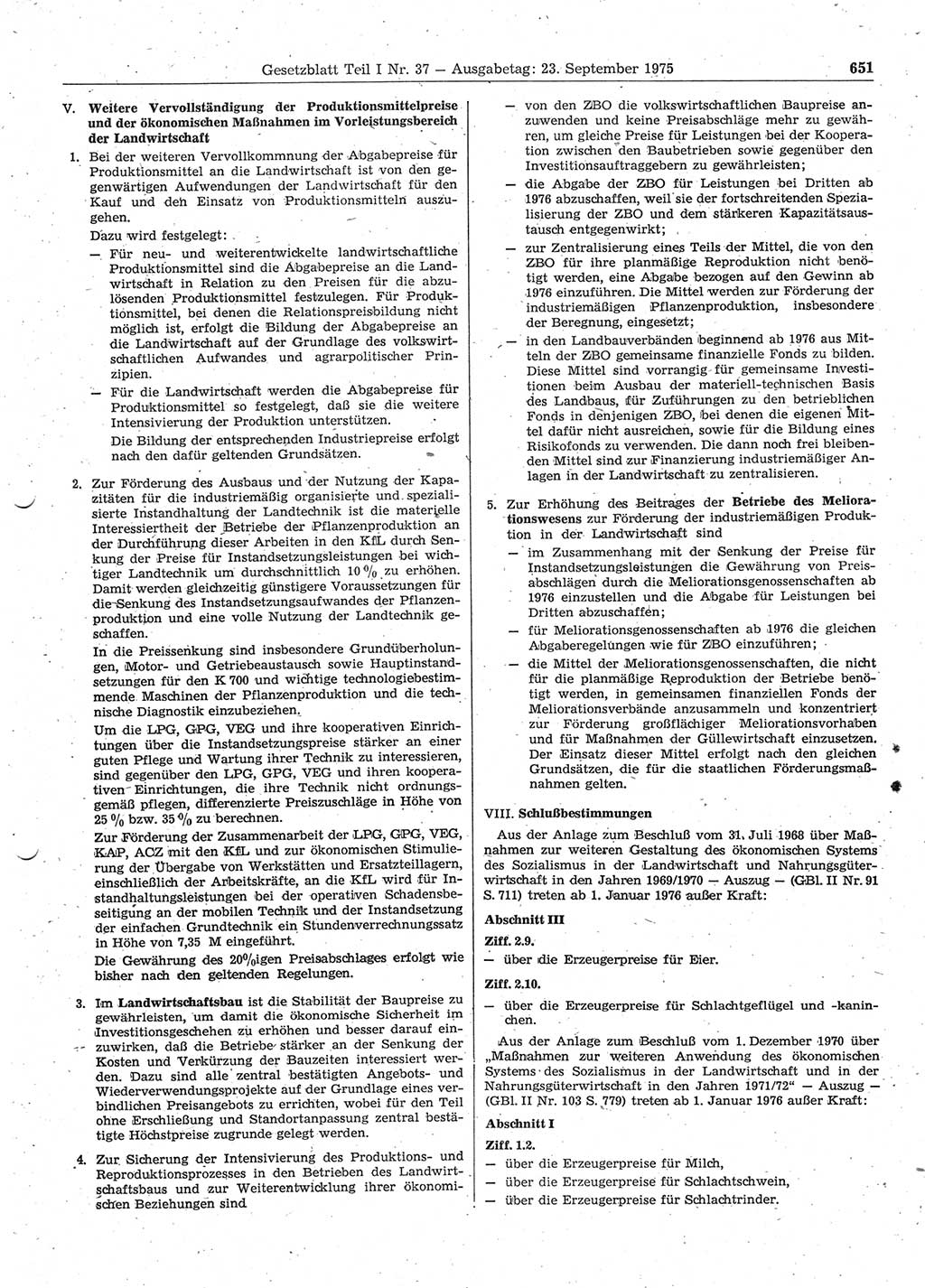 Gesetzblatt (GBl.) der Deutschen Demokratischen Republik (DDR) Teil Ⅰ 1975, Seite 651 (GBl. DDR Ⅰ 1975, S. 651)