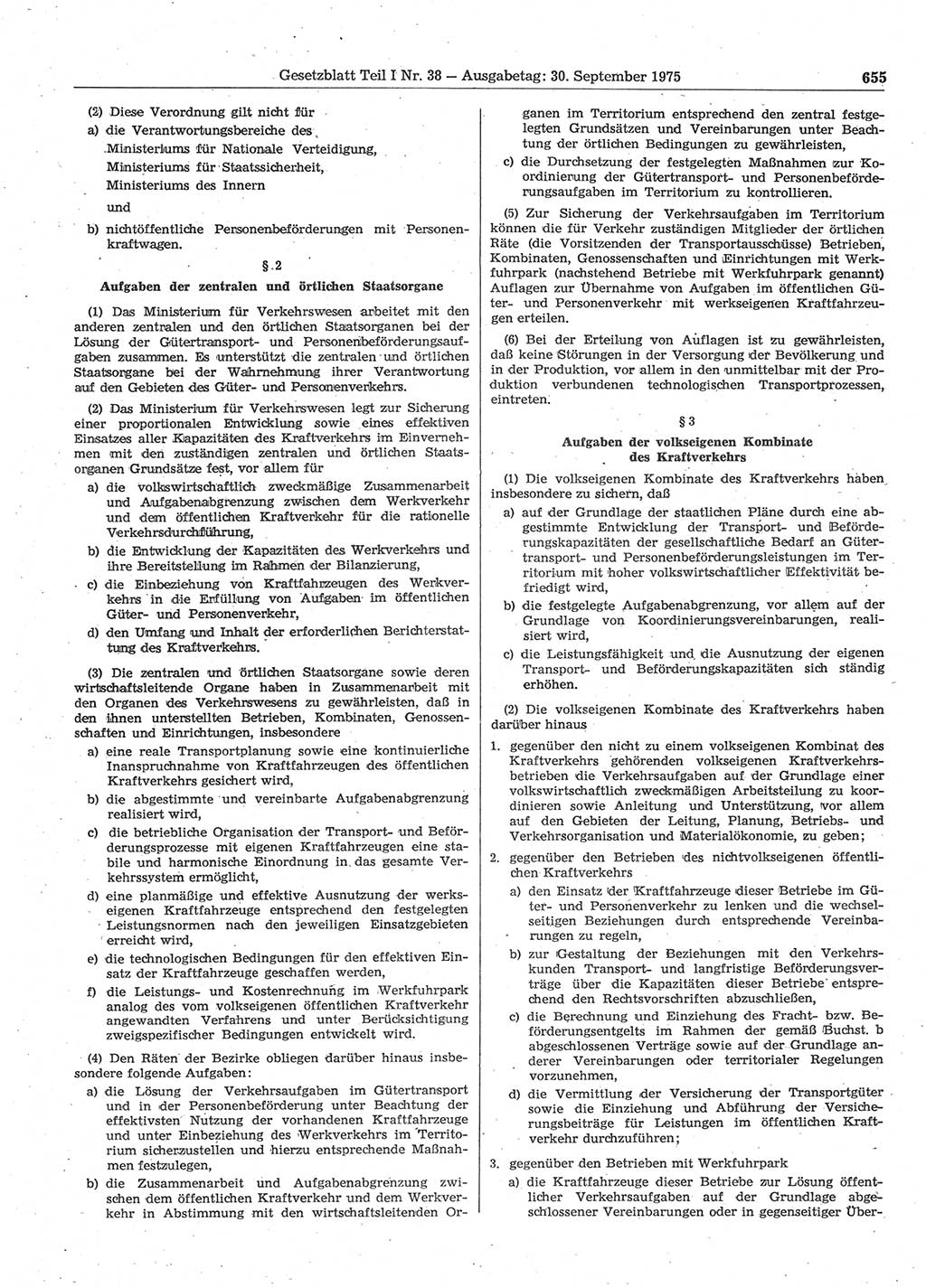 Gesetzblatt (GBl.) der Deutschen Demokratischen Republik (DDR) Teil Ⅰ 1975, Seite 655 (GBl. DDR Ⅰ 1975, S. 655)