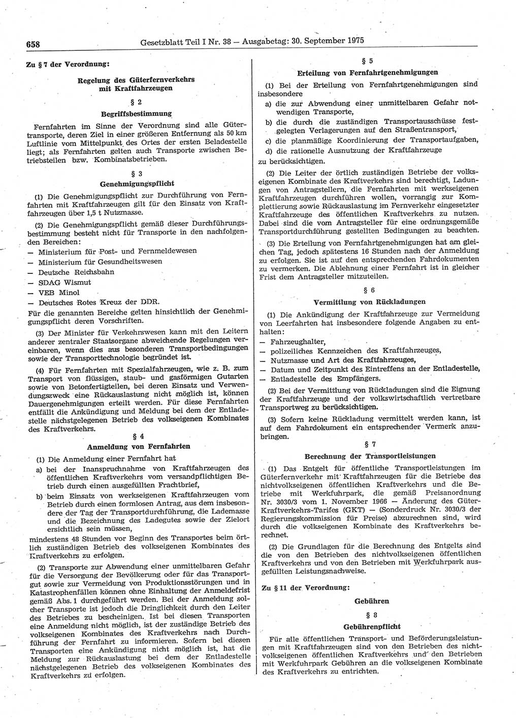 Gesetzblatt (GBl.) der Deutschen Demokratischen Republik (DDR) Teil Ⅰ 1975, Seite 658 (GBl. DDR Ⅰ 1975, S. 658)