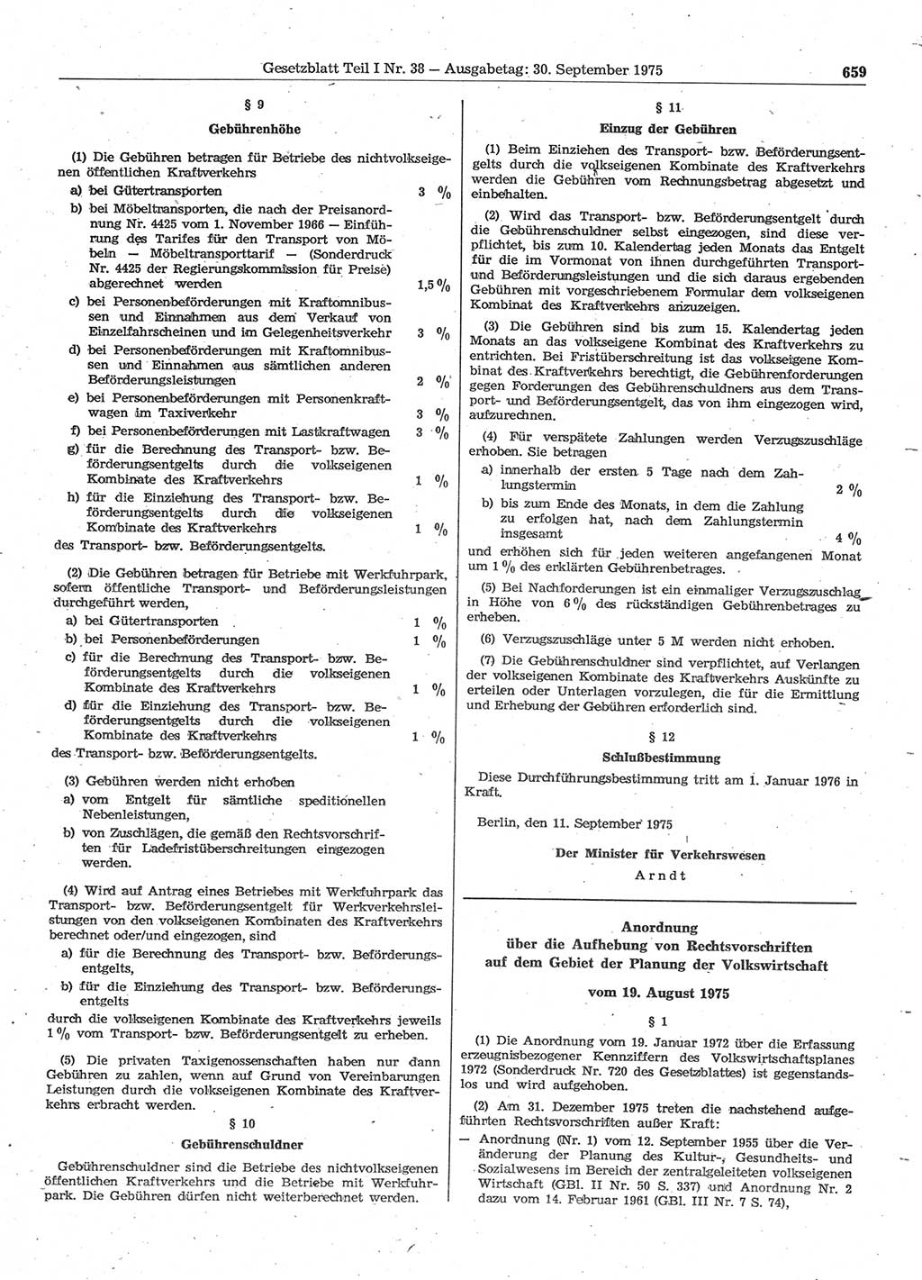 Gesetzblatt (GBl.) der Deutschen Demokratischen Republik (DDR) Teil Ⅰ 1975, Seite 659 (GBl. DDR Ⅰ 1975, S. 659)