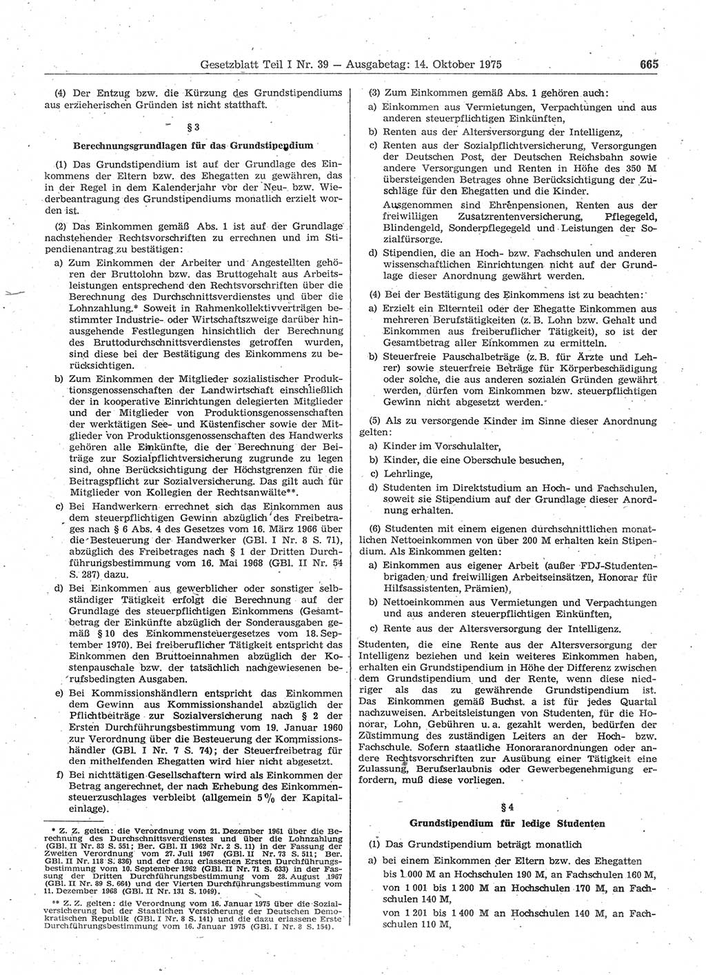 Gesetzblatt (GBl.) der Deutschen Demokratischen Republik (DDR) Teil Ⅰ 1975, Seite 665 (GBl. DDR Ⅰ 1975, S. 665)