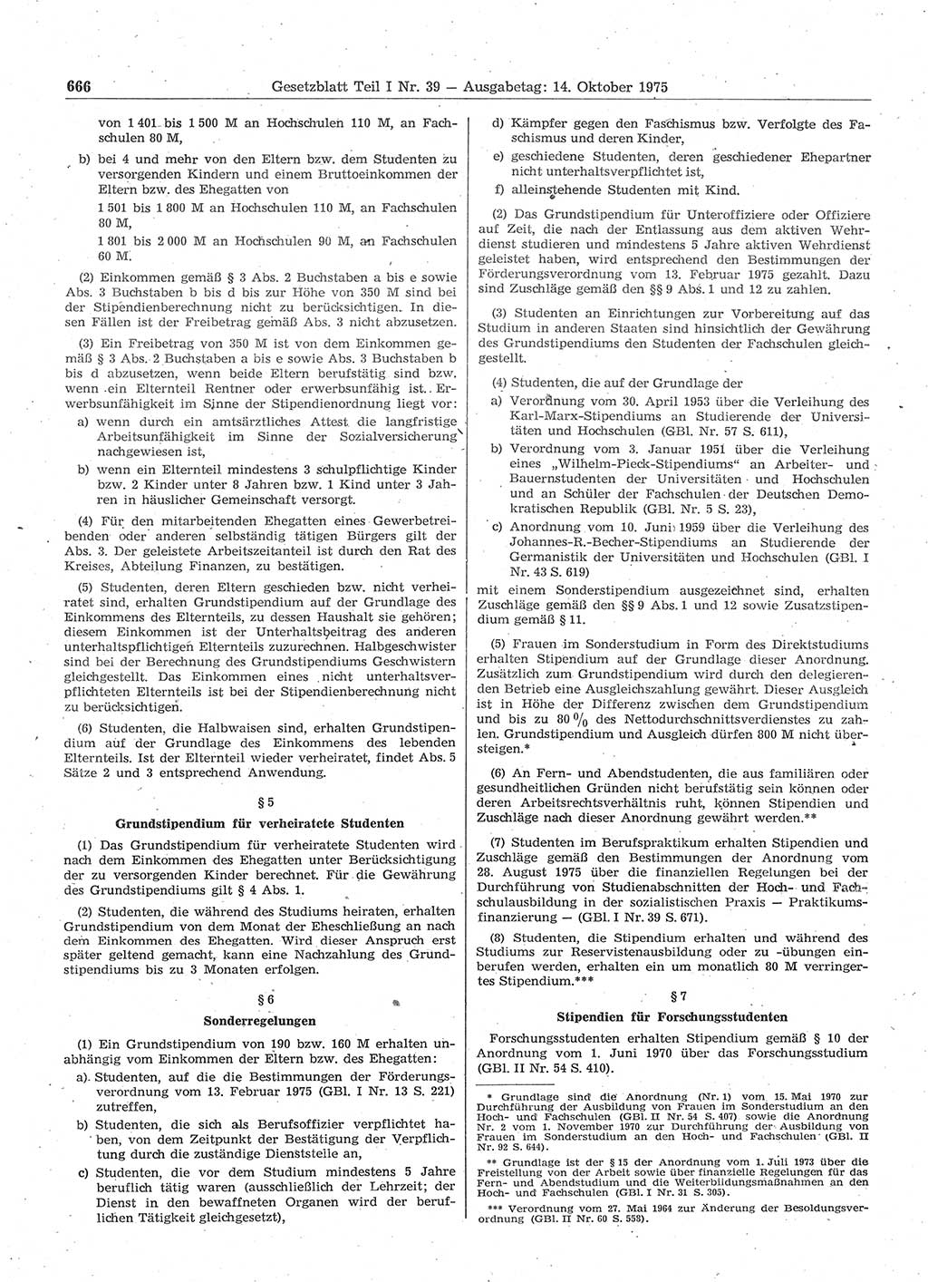 Gesetzblatt (GBl.) der Deutschen Demokratischen Republik (DDR) Teil Ⅰ 1975, Seite 666 (GBl. DDR Ⅰ 1975, S. 666)