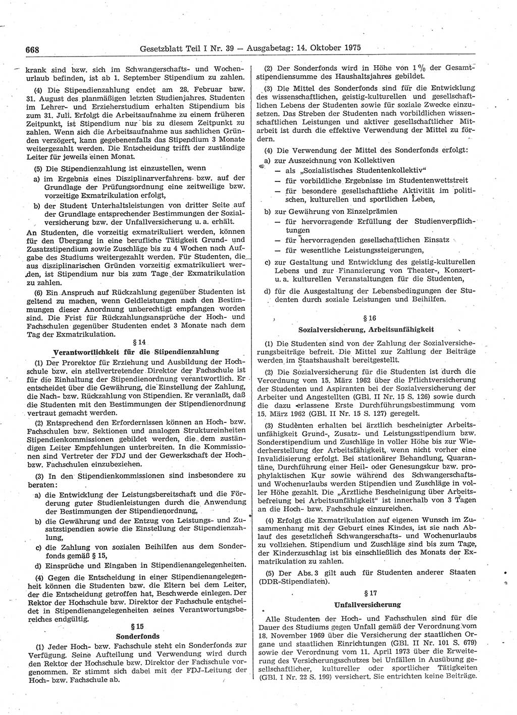 Gesetzblatt (GBl.) der Deutschen Demokratischen Republik (DDR) Teil Ⅰ 1975, Seite 668 (GBl. DDR Ⅰ 1975, S. 668)