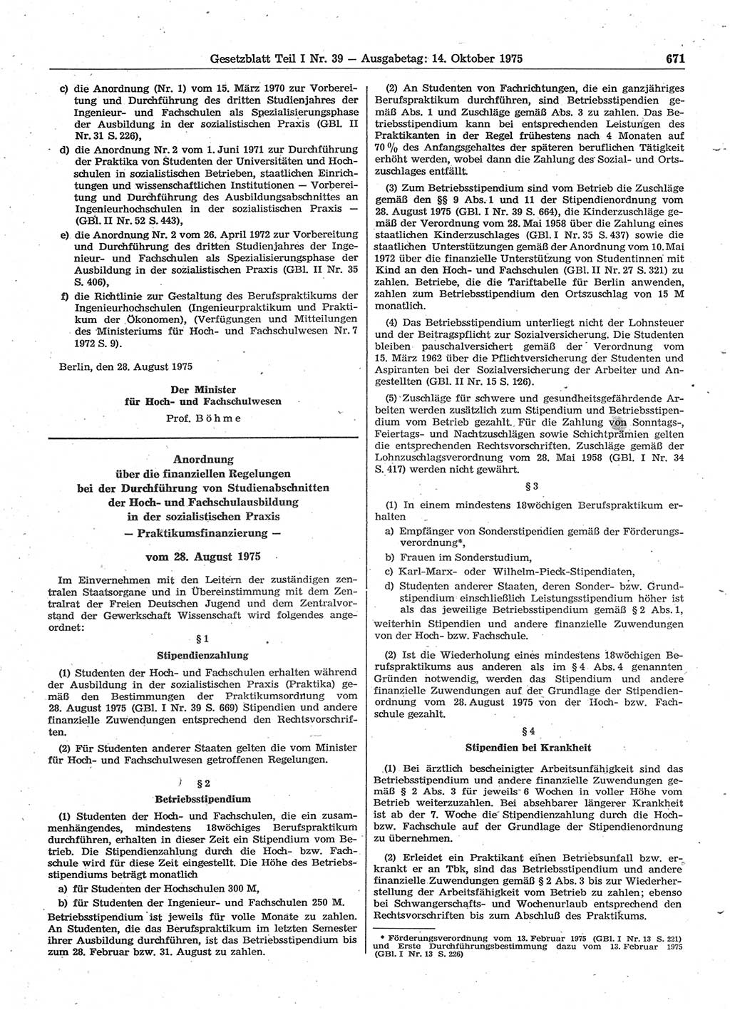 Gesetzblatt (GBl.) der Deutschen Demokratischen Republik (DDR) Teil Ⅰ 1975, Seite 671 (GBl. DDR Ⅰ 1975, S. 671)
