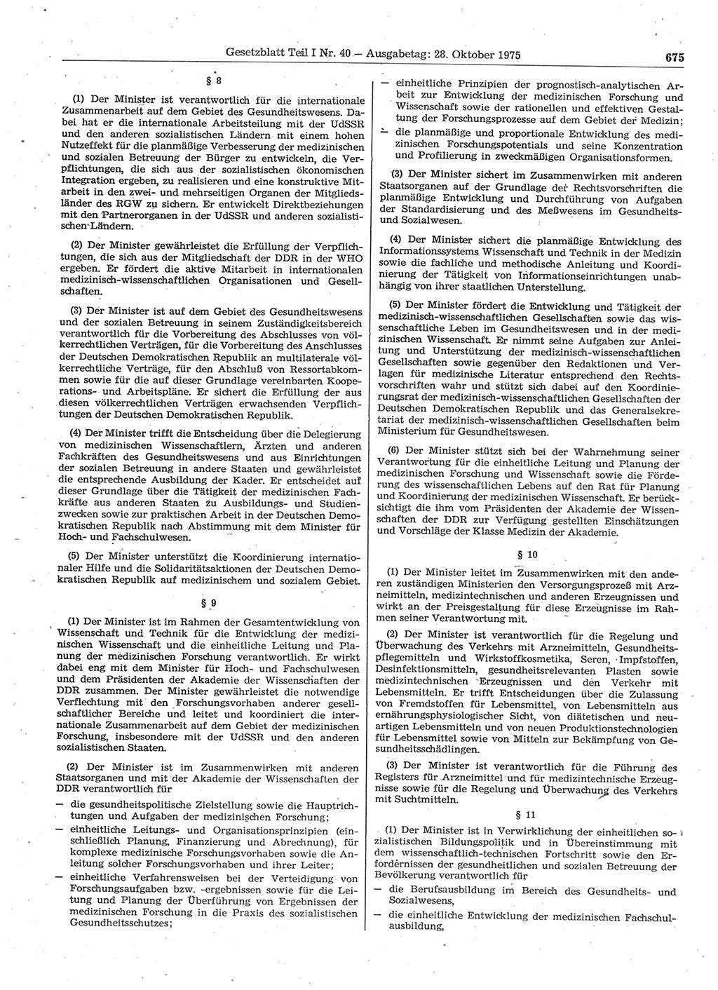 Gesetzblatt (GBl.) der Deutschen Demokratischen Republik (DDR) Teil Ⅰ 1975, Seite 675 (GBl. DDR Ⅰ 1975, S. 675)