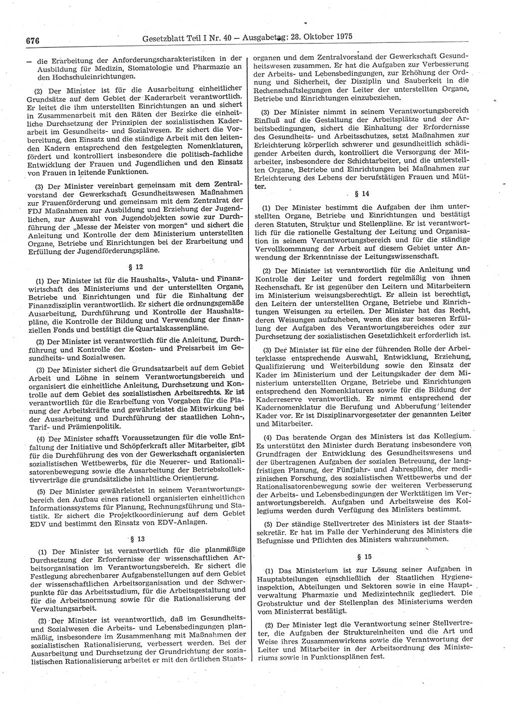 Gesetzblatt (GBl.) der Deutschen Demokratischen Republik (DDR) Teil Ⅰ 1975, Seite 676 (GBl. DDR Ⅰ 1975, S. 676)