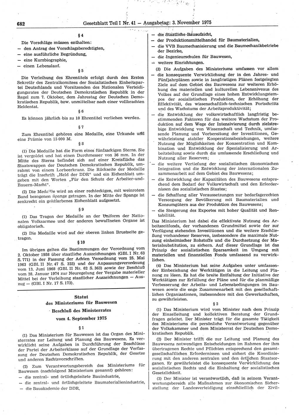 Gesetzblatt (GBl.) der Deutschen Demokratischen Republik (DDR) Teil Ⅰ 1975, Seite 682 (GBl. DDR Ⅰ 1975, S. 682)