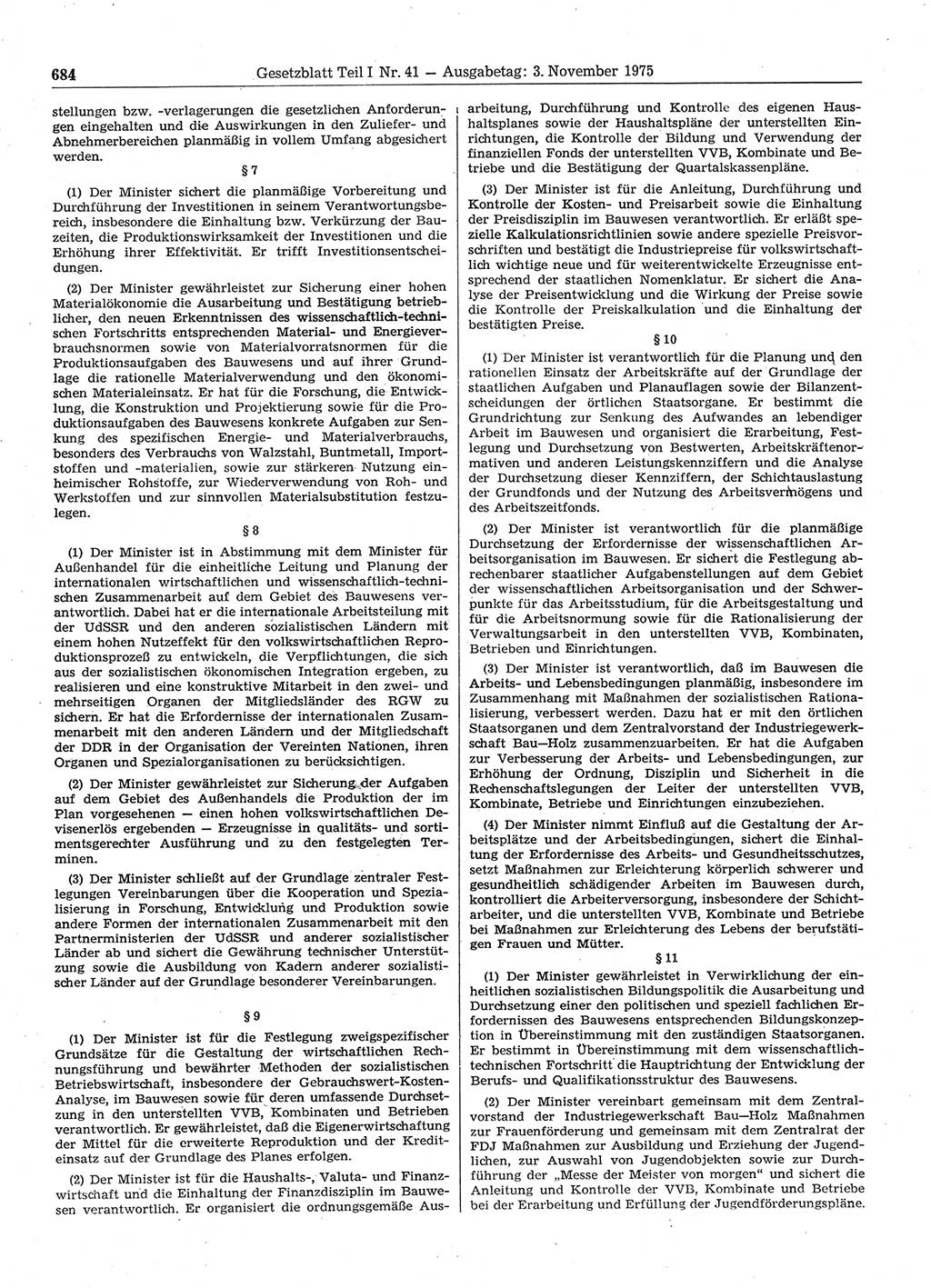 Gesetzblatt (GBl.) der Deutschen Demokratischen Republik (DDR) Teil Ⅰ 1975, Seite 684 (GBl. DDR Ⅰ 1975, S. 684)