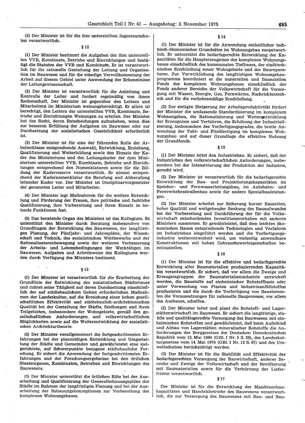 Gesetzblatt (GBl.) der Deutschen Demokratischen Republik (DDR) Teil Ⅰ 1975, Seite 685 (GBl. DDR Ⅰ 1975, S. 685)