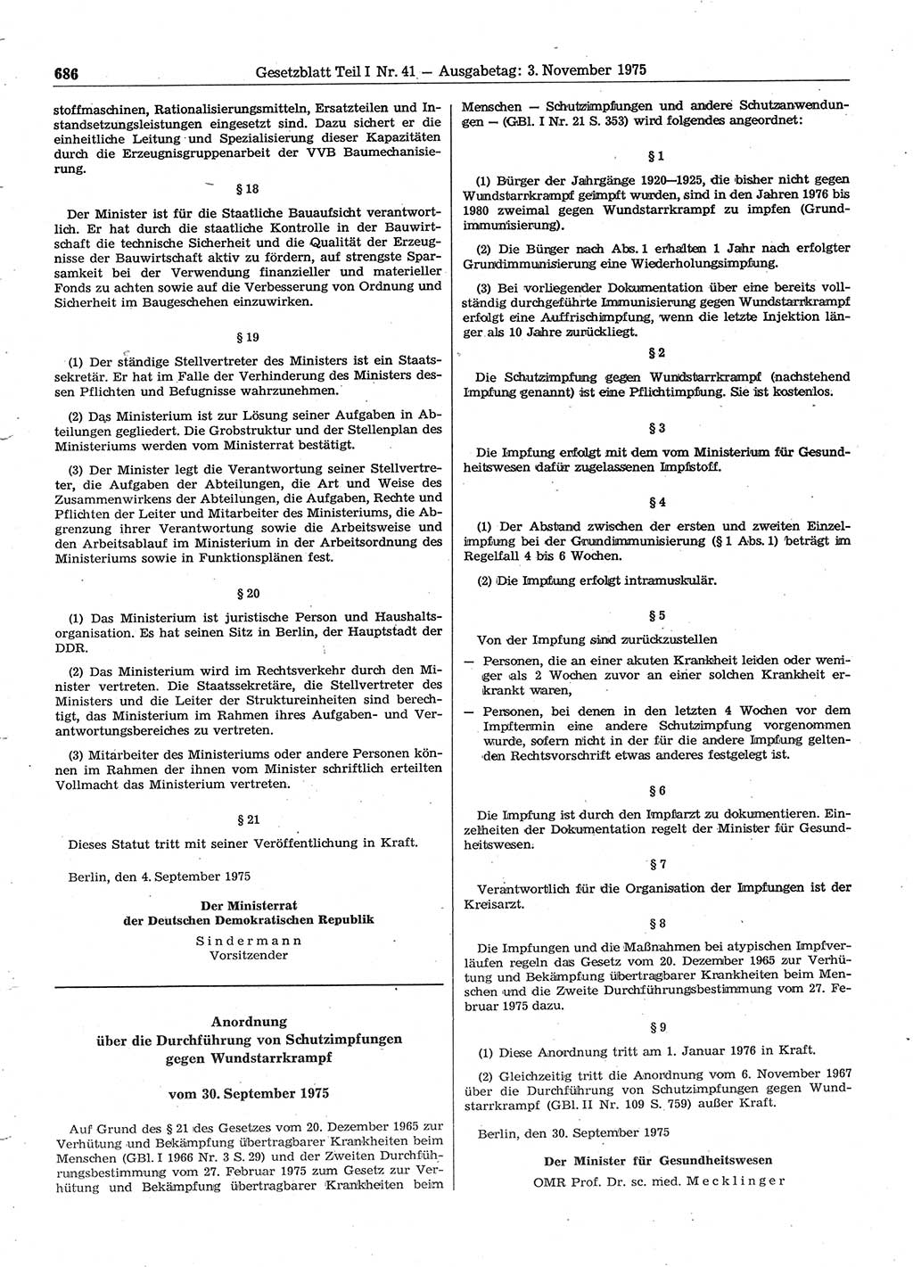 Gesetzblatt (GBl.) der Deutschen Demokratischen Republik (DDR) Teil Ⅰ 1975, Seite 686 (GBl. DDR Ⅰ 1975, S. 686)