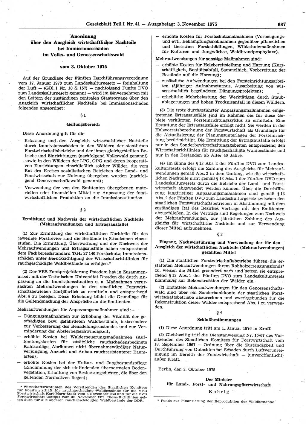 Gesetzblatt (GBl.) der Deutschen Demokratischen Republik (DDR) Teil Ⅰ 1975, Seite 687 (GBl. DDR Ⅰ 1975, S. 687)