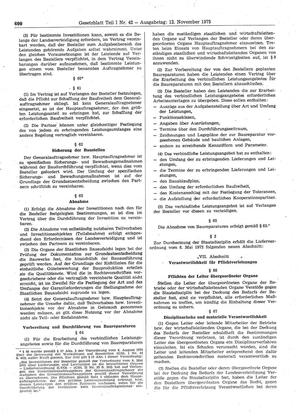 Gesetzblatt (GBl.) der Deutschen Demokratischen Republik (DDR) Teil Ⅰ 1975, Seite 690 (GBl. DDR Ⅰ 1975, S. 690)