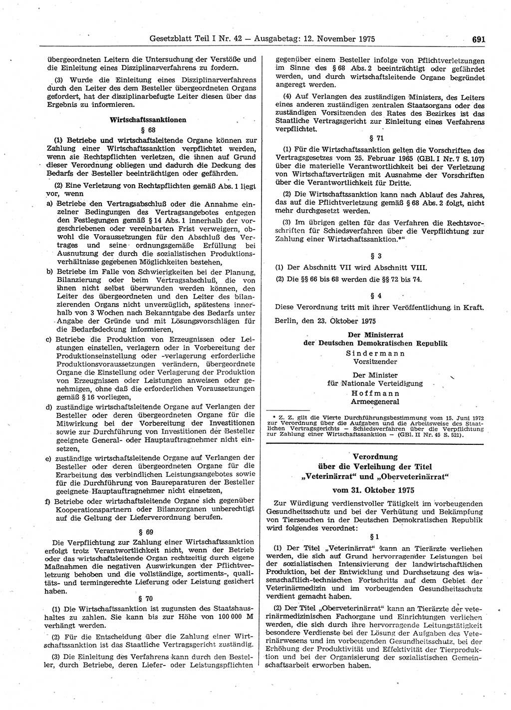 Gesetzblatt (GBl.) der Deutschen Demokratischen Republik (DDR) Teil Ⅰ 1975, Seite 691 (GBl. DDR Ⅰ 1975, S. 691)