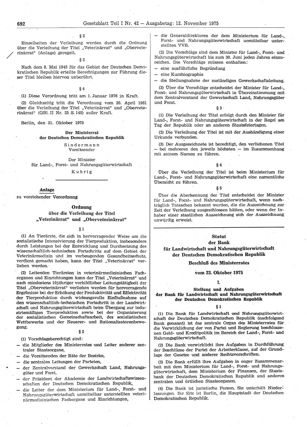 Gesetzblatt (GBl.) der Deutschen Demokratischen Republik (DDR) Teil Ⅰ 1975, Seite 692 (GBl. DDR Ⅰ 1975, S. 692)