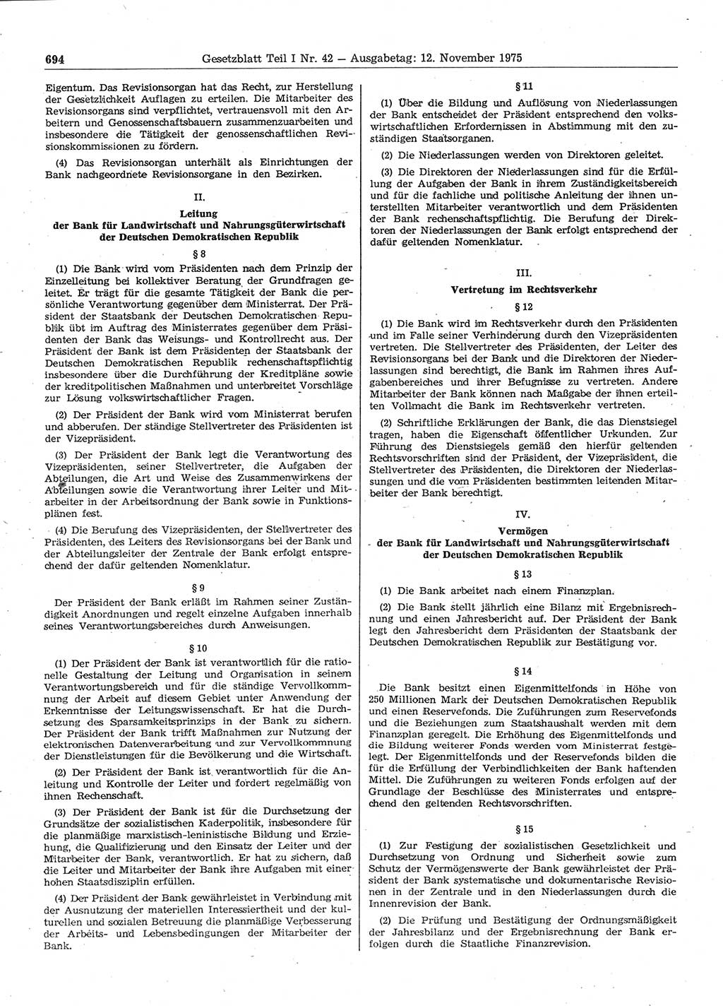 Gesetzblatt (GBl.) der Deutschen Demokratischen Republik (DDR) Teil Ⅰ 1975, Seite 694 (GBl. DDR Ⅰ 1975, S. 694)