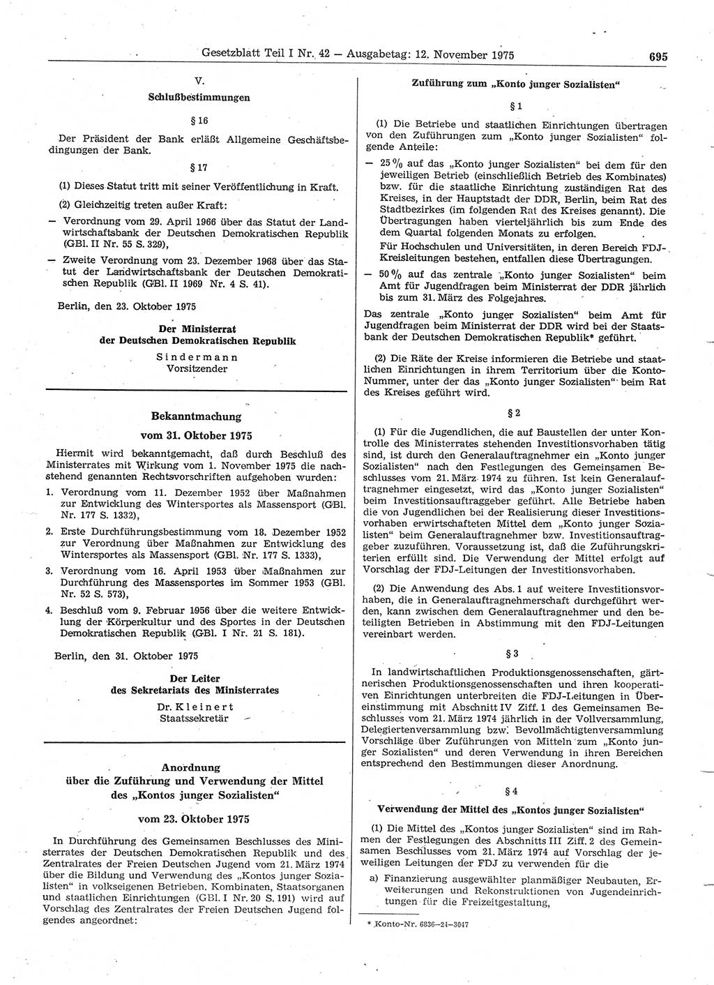 Gesetzblatt (GBl.) der Deutschen Demokratischen Republik (DDR) Teil Ⅰ 1975, Seite 695 (GBl. DDR Ⅰ 1975, S. 695)