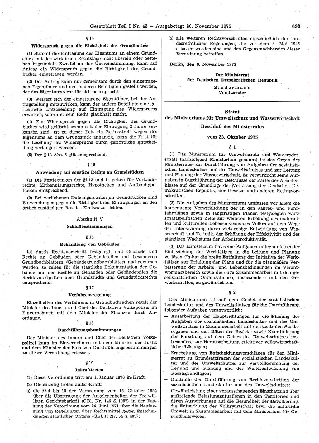 Gesetzblatt (GBl.) der Deutschen Demokratischen Republik (DDR) Teil Ⅰ 1975, Seite 699 (GBl. DDR Ⅰ 1975, S. 699)