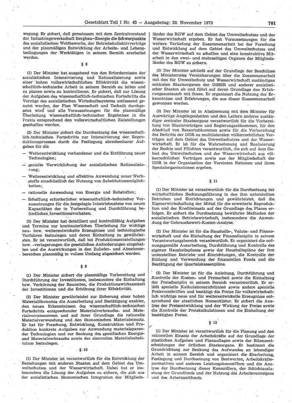 Gesetzblatt (GBl.) der Deutschen Demokratischen Republik (DDR) Teil Ⅰ 1975, Seite 701 (GBl. DDR Ⅰ 1975, S. 701)