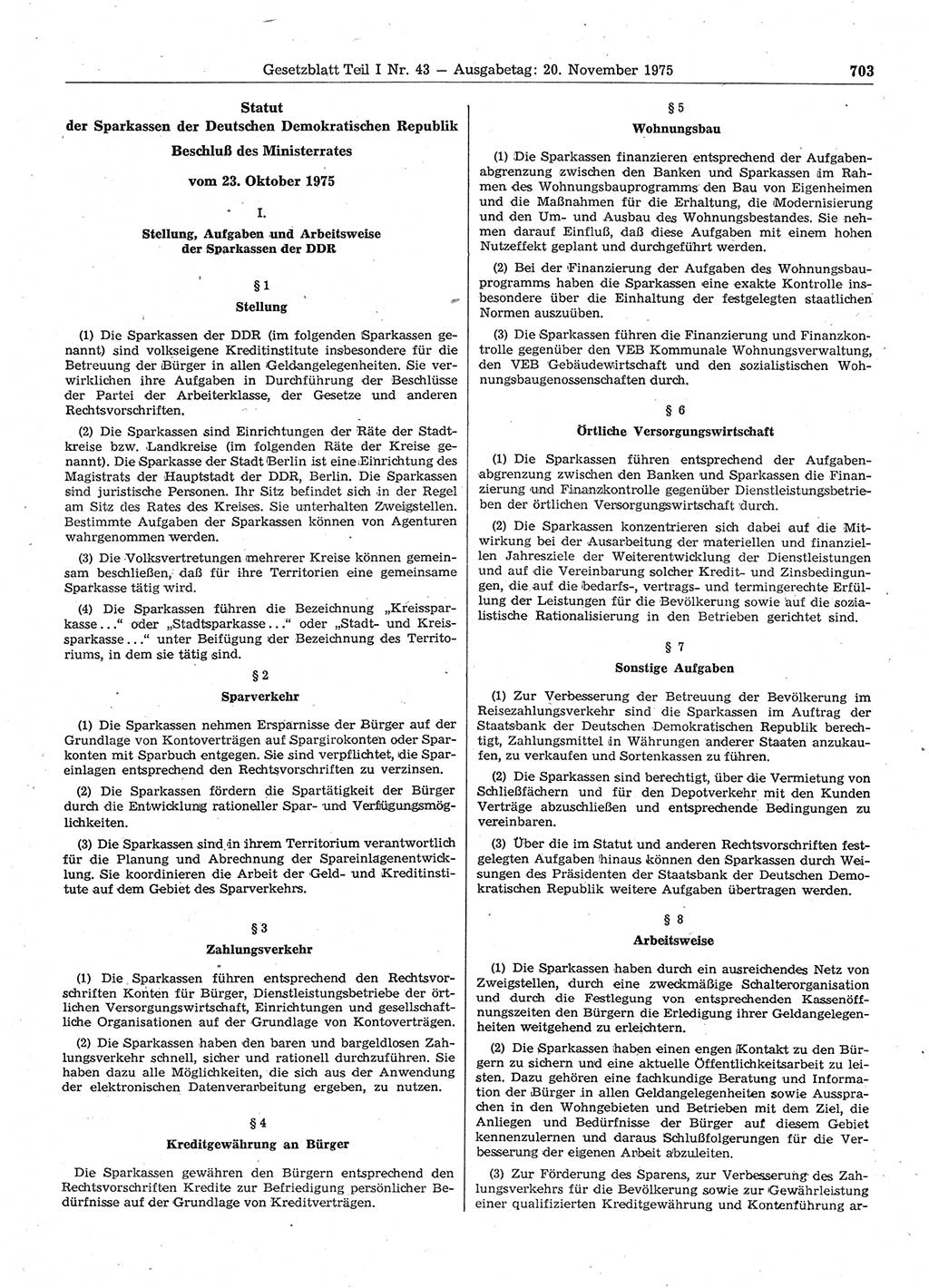 Gesetzblatt (GBl.) der Deutschen Demokratischen Republik (DDR) Teil Ⅰ 1975, Seite 703 (GBl. DDR Ⅰ 1975, S. 703)