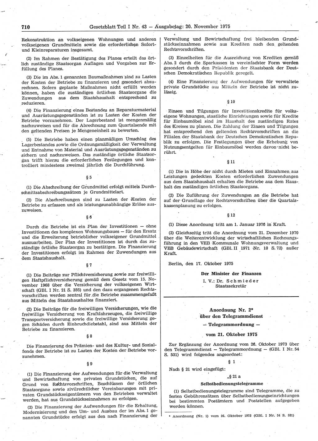 Gesetzblatt (GBl.) der Deutschen Demokratischen Republik (DDR) Teil Ⅰ 1975, Seite 710 (GBl. DDR Ⅰ 1975, S. 710)