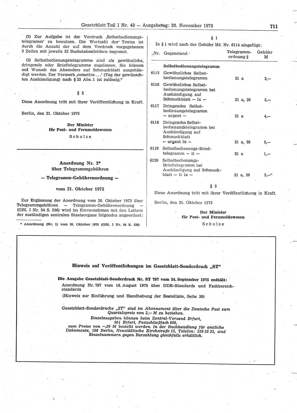 Gesetzblatt (GBl.) der Deutschen Demokratischen Republik (DDR) Teil Ⅰ 1975, Seite 711 (GBl. DDR Ⅰ 1975, S. 711)