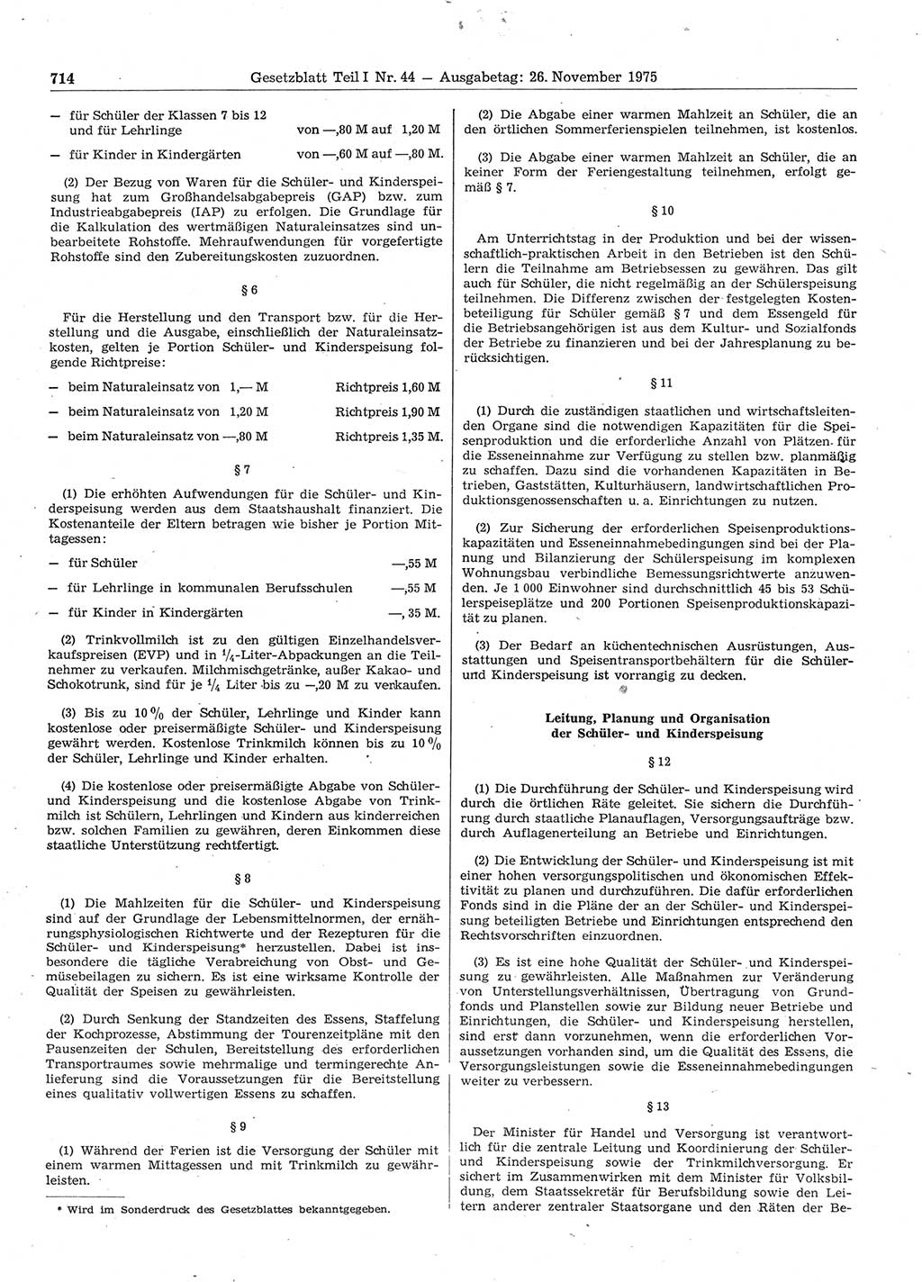 Gesetzblatt (GBl.) der Deutschen Demokratischen Republik (DDR) Teil Ⅰ 1975, Seite 714 (GBl. DDR Ⅰ 1975, S. 714)