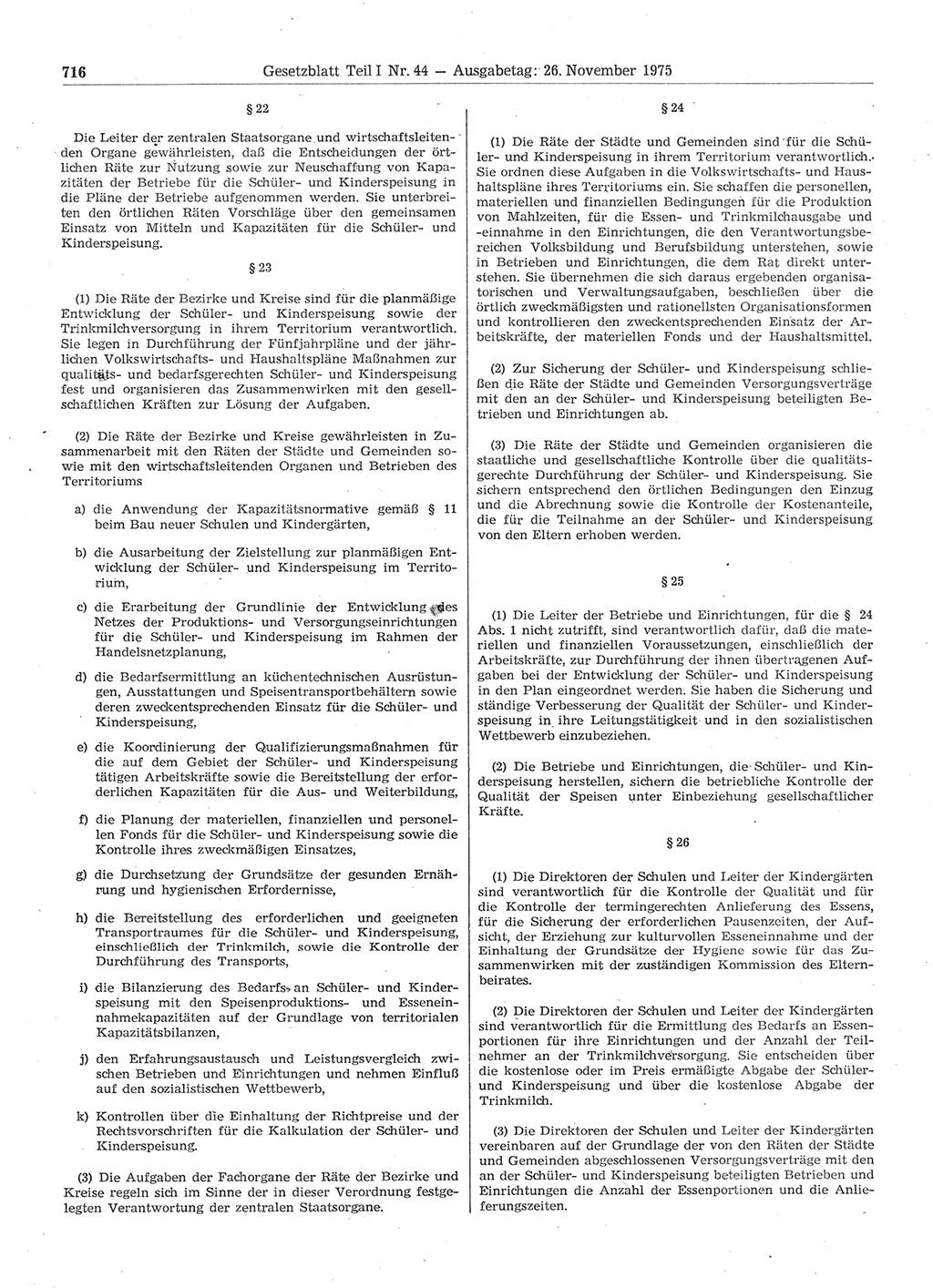 Gesetzblatt (GBl.) der Deutschen Demokratischen Republik (DDR) Teil Ⅰ 1975, Seite 716 (GBl. DDR Ⅰ 1975, S. 716)