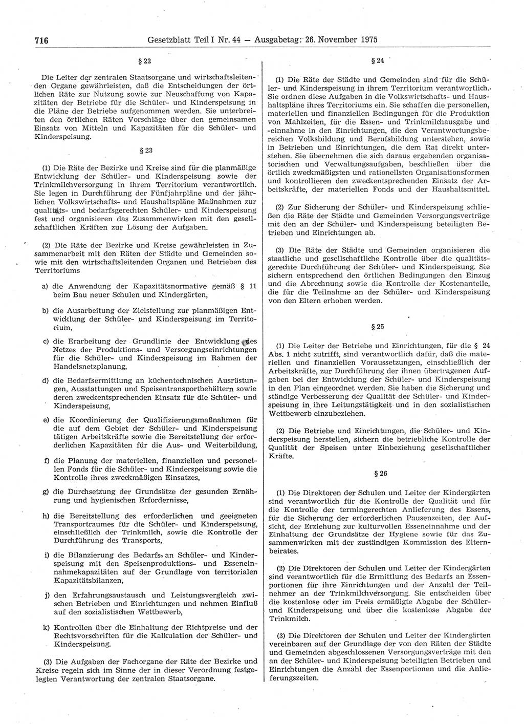 Gesetzblatt (GBl.) der Deutschen Demokratischen Republik (DDR) Teil Ⅰ 1975, Seite 716 (GBl. DDR Ⅰ 1975, S. 716)