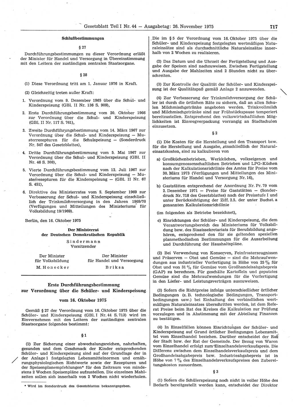 Gesetzblatt (GBl.) der Deutschen Demokratischen Republik (DDR) Teil Ⅰ 1975, Seite 717 (GBl. DDR Ⅰ 1975, S. 717)