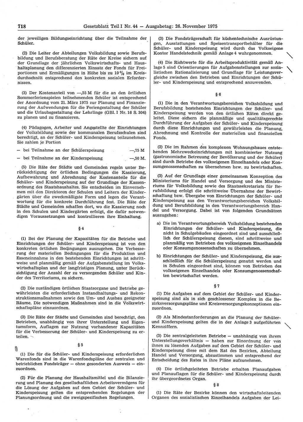 Gesetzblatt (GBl.) der Deutschen Demokratischen Republik (DDR) Teil Ⅰ 1975, Seite 718 (GBl. DDR Ⅰ 1975, S. 718)