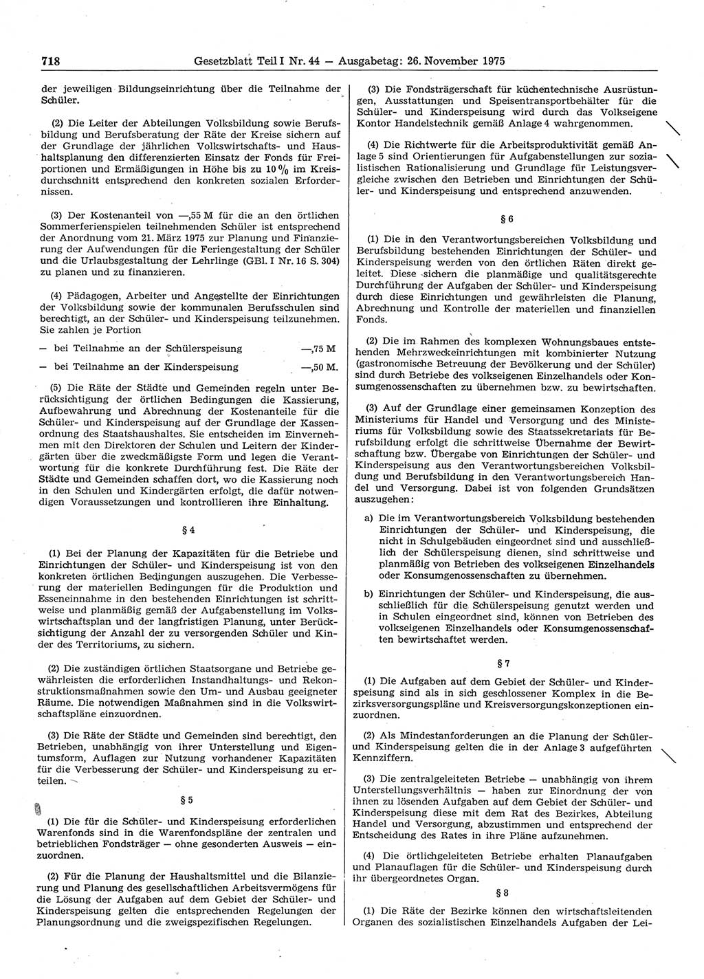 Gesetzblatt (GBl.) der Deutschen Demokratischen Republik (DDR) Teil Ⅰ 1975, Seite 718 (GBl. DDR Ⅰ 1975, S. 718)