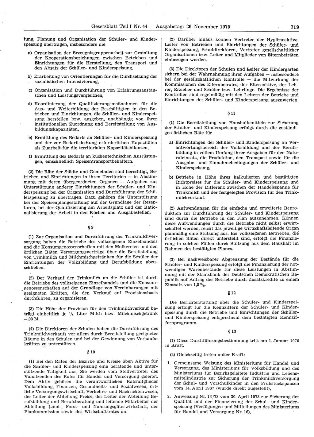 Gesetzblatt (GBl.) der Deutschen Demokratischen Republik (DDR) Teil Ⅰ 1975, Seite 719 (GBl. DDR Ⅰ 1975, S. 719)