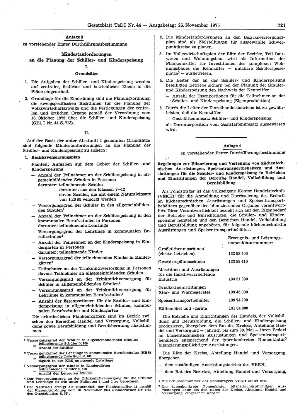Gesetzblatt (GBl.) der Deutschen Demokratischen Republik (DDR) Teil Ⅰ 1975, Seite 721 (GBl. DDR Ⅰ 1975, S. 721)