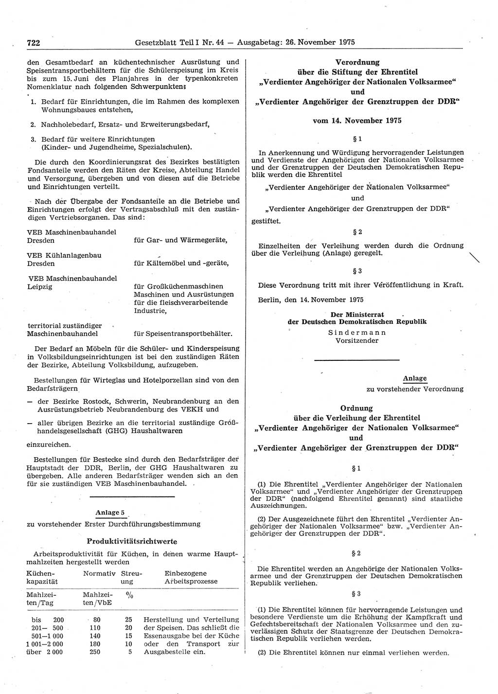 Gesetzblatt (GBl.) der Deutschen Demokratischen Republik (DDR) Teil Ⅰ 1975, Seite 722 (GBl. DDR Ⅰ 1975, S. 722)