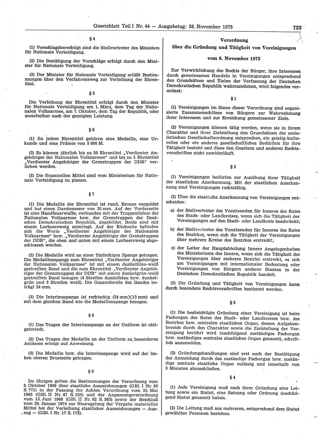 Gesetzblatt (GBl.) der Deutschen Demokratischen Republik (DDR) Teil Ⅰ 1975, Seite 723 (GBl. DDR Ⅰ 1975, S. 723)