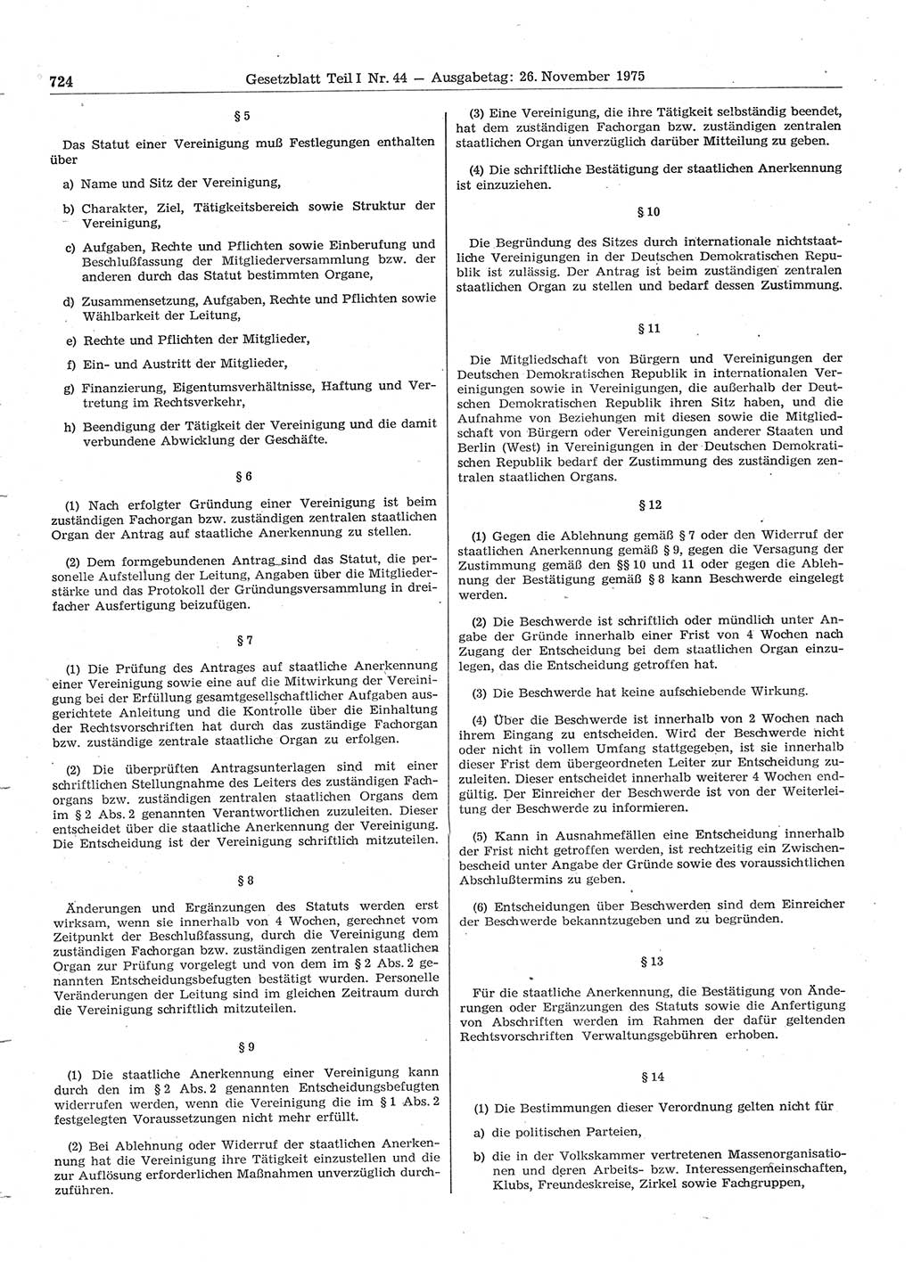 Gesetzblatt (GBl.) der Deutschen Demokratischen Republik (DDR) Teil Ⅰ 1975, Seite 724 (GBl. DDR Ⅰ 1975, S. 724)